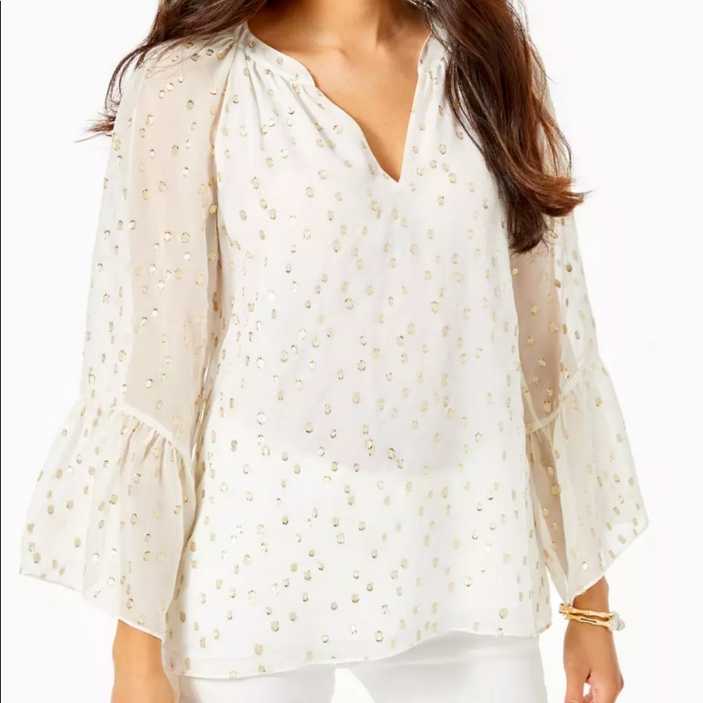 Lilly Pulitzer matilda top coconut /gold clip dot